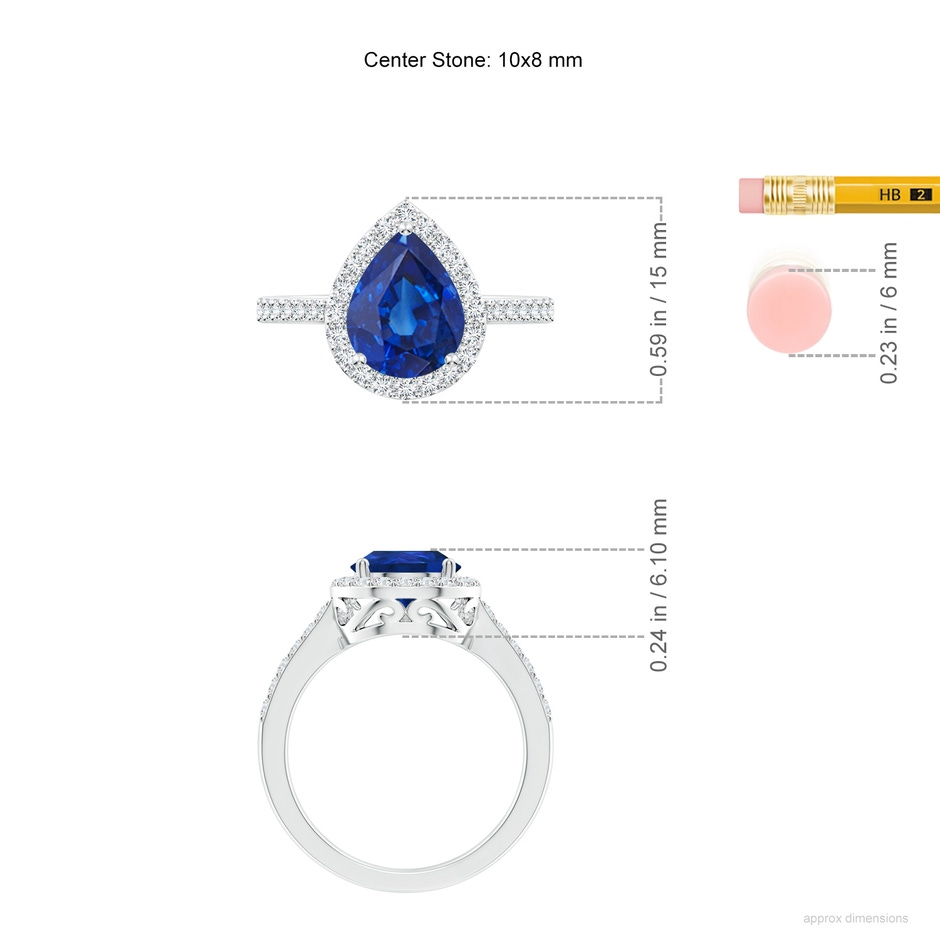 10x8mm AAA Pear Sapphire Ring with Diamond Halo in P950 Platinum ruler