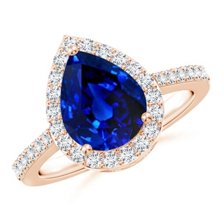 10x8mm AAAA Pear Sapphire Ring with Diamond Halo in 18K Rose Gold