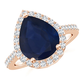 12x10mm A Pear Sapphire Ring with Diamond Halo in 18K Rose Gold