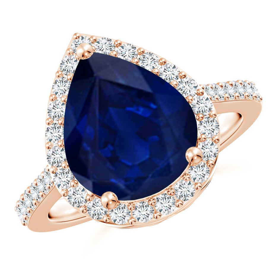 12x10mm AA Pear Sapphire Ring with Diamond Halo in 18K Rose Gold 