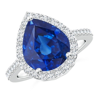 12x10mm AAA Pear Sapphire Ring with Diamond Halo in P950 Platinum