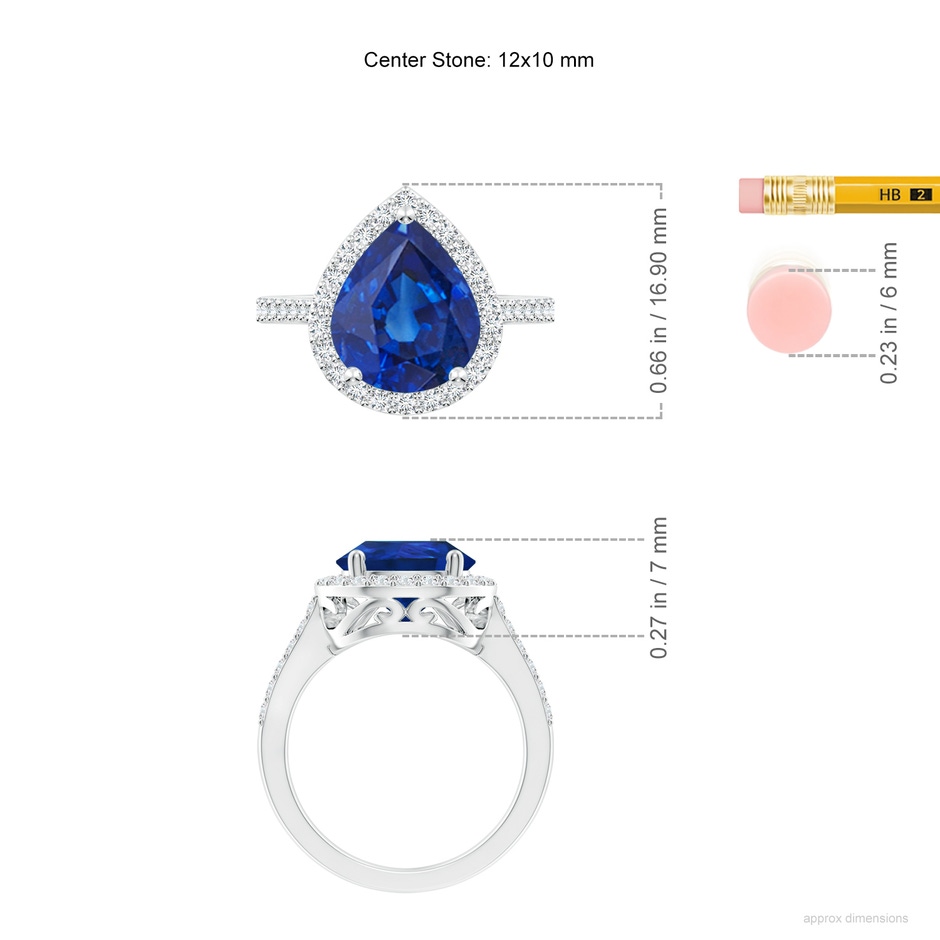 12x10mm AAA Pear Sapphire Ring with Diamond Halo in P950 Platinum ruler