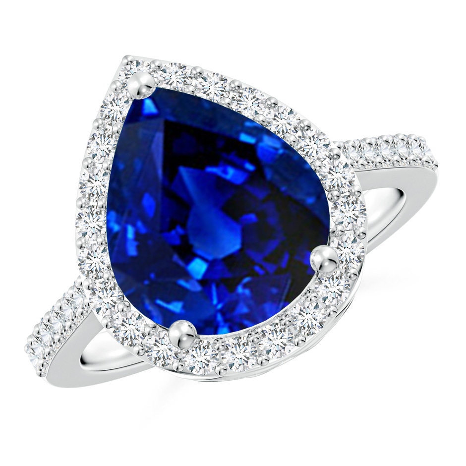12x10mm AAAA Pear Sapphire Ring with Diamond Halo in P950 Platinum 