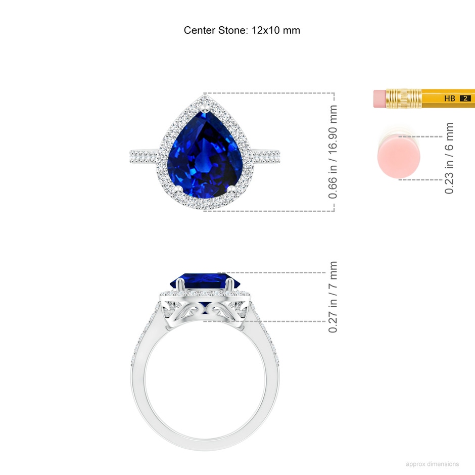 12x10mm AAAA Pear Sapphire Ring with Diamond Halo in P950 Platinum ruler