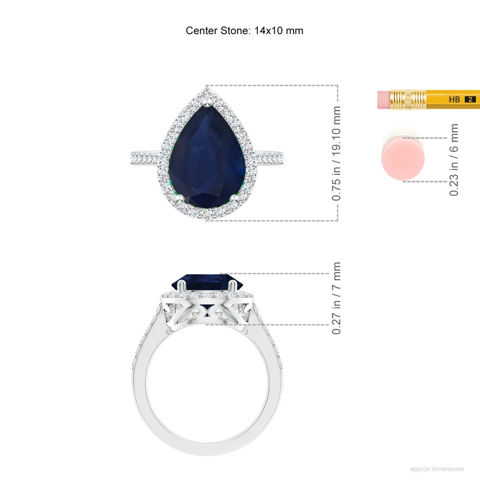14x10mm A Pear Sapphire Ring with Diamond Halo in P950 Platinum ruler