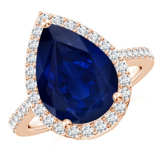 14x10mm AA Pear Sapphire Ring with Diamond Halo in 9K Rose Gold