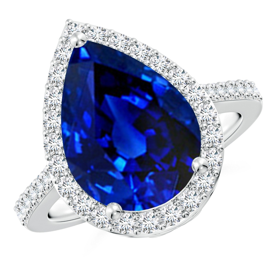 14x10mm AAAA Pear Sapphire Ring with Diamond Halo in P950 Platinum 