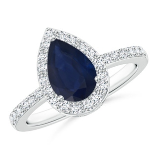 9x6mm A Pear Sapphire Ring with Diamond Halo in P950 Platinum