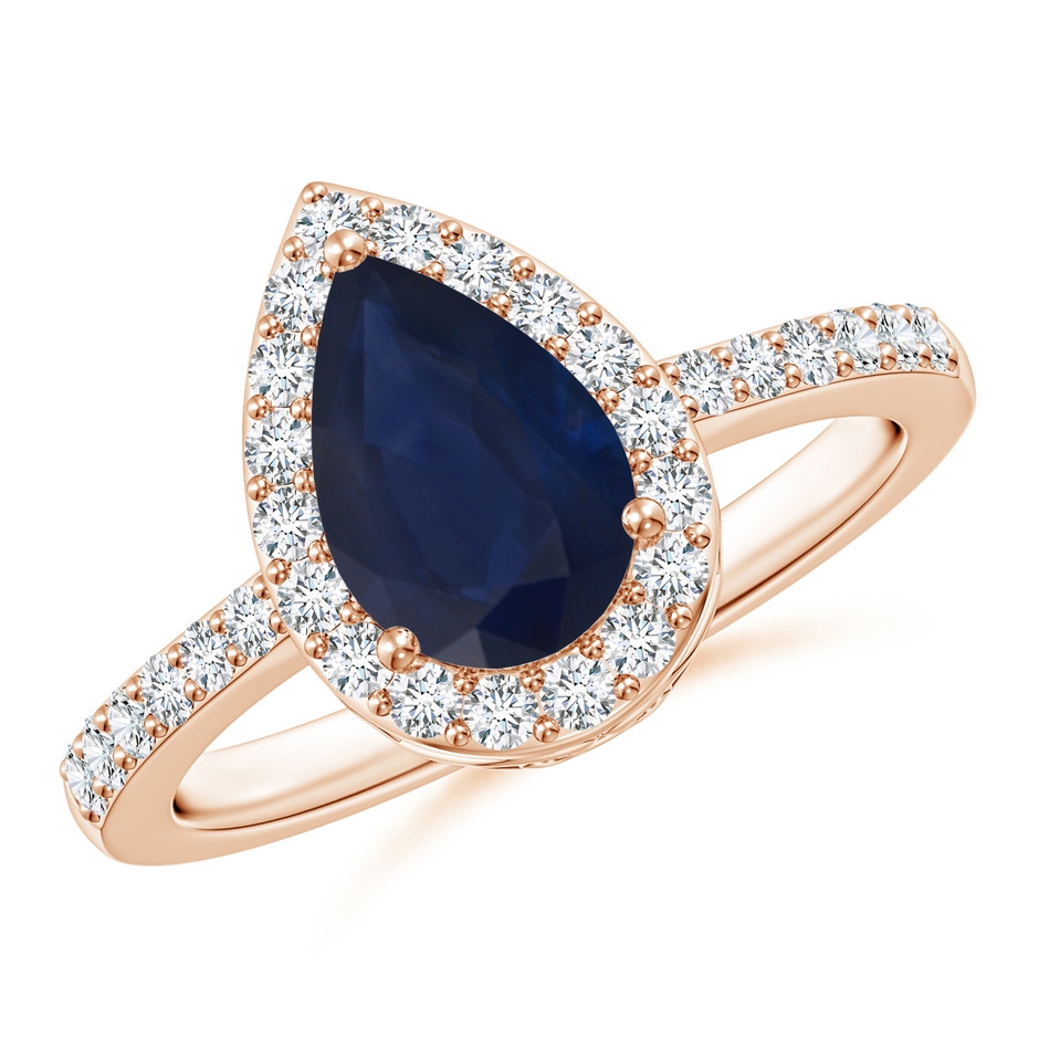 9x6mm A Pear Sapphire Ring with Diamond Halo in Rose Gold 