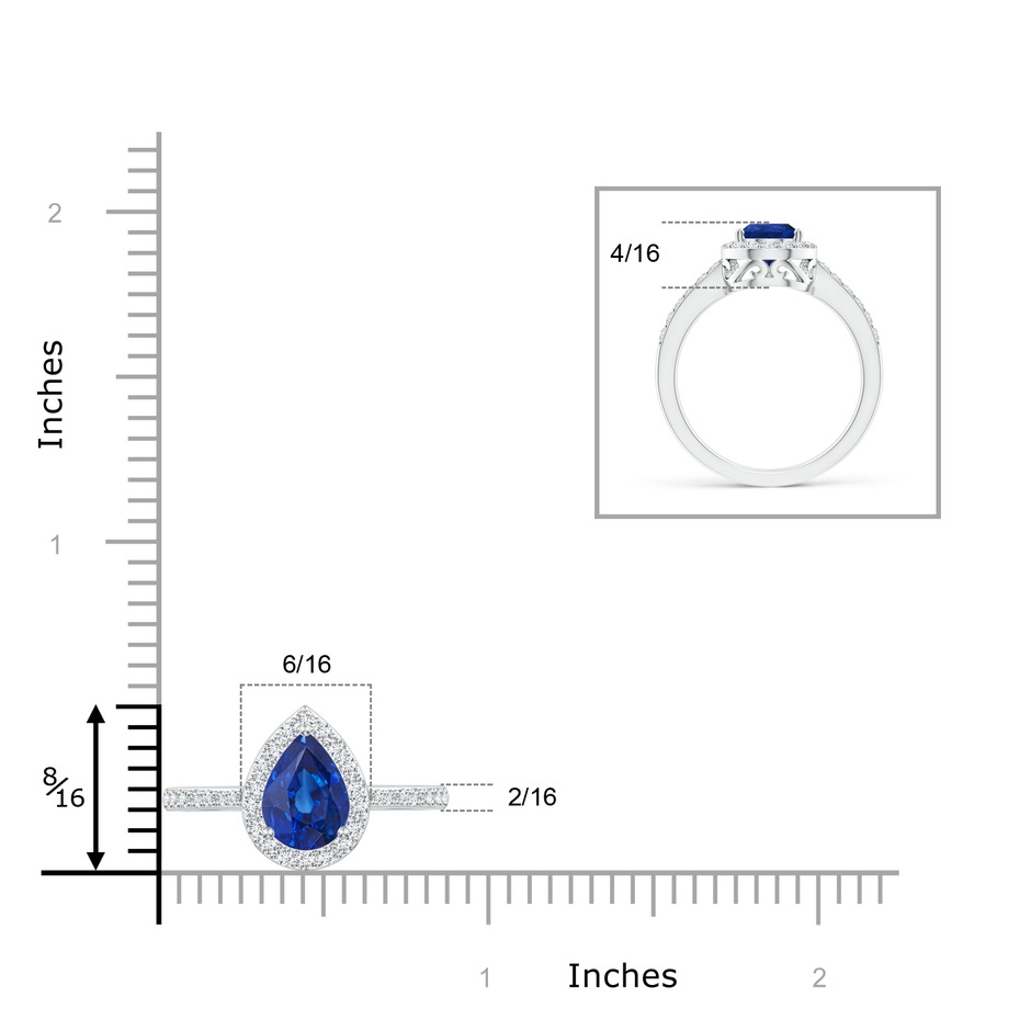 9x6mm AAA Pear Sapphire Ring with Diamond Halo in White Gold ruler