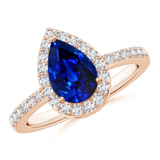 9x6mm AAAA Pear Sapphire Ring with Diamond Halo in 18K Rose Gold