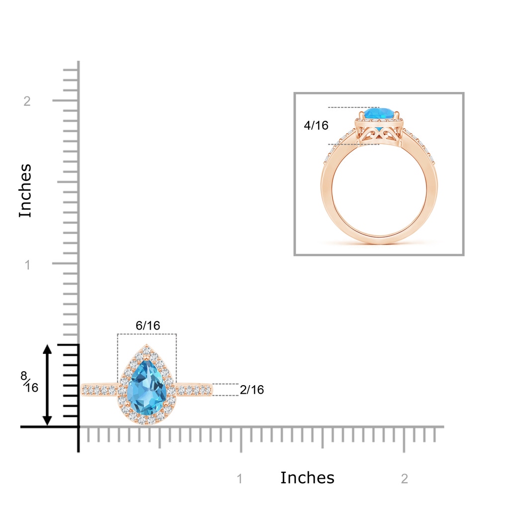 9x6mm AA Pear Swiss Blue Topaz Ring with Diamond Halo in 10K Rose Gold Product Image