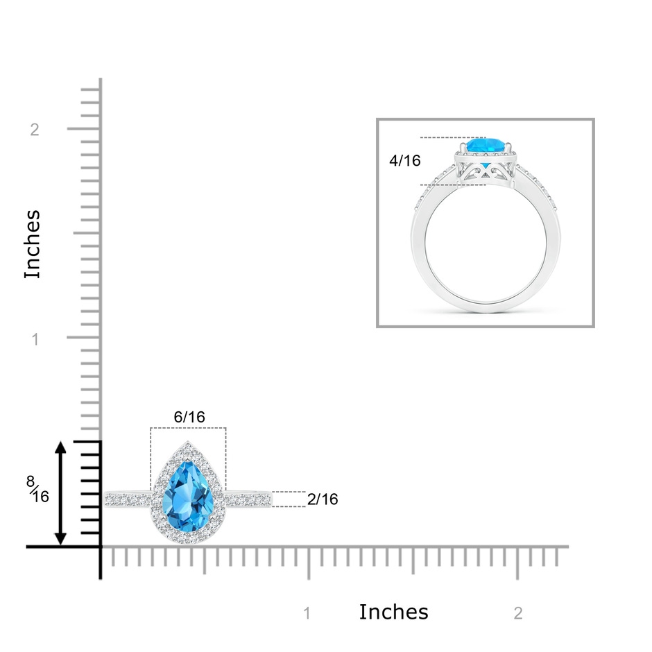 9x6mm AAA Pear Swiss Blue Topaz Ring with Diamond Halo in White Gold product image