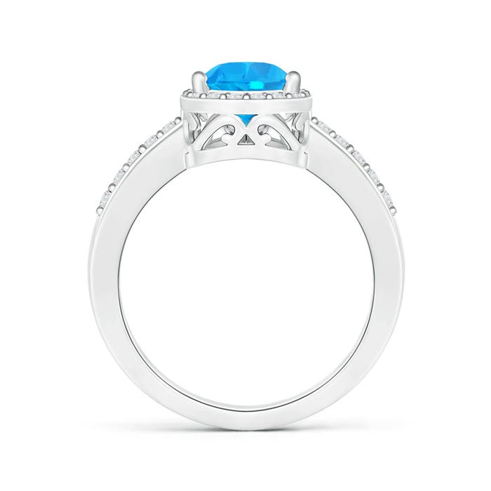 9x6mm AAAA Pear Swiss Blue Topaz Ring with Diamond Halo in P950 Platinum
