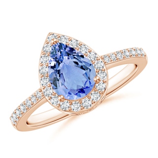 8x6mm A Prong-Set Pear Tanzanite Ring with Diamond Halo in 9K Rose Gold