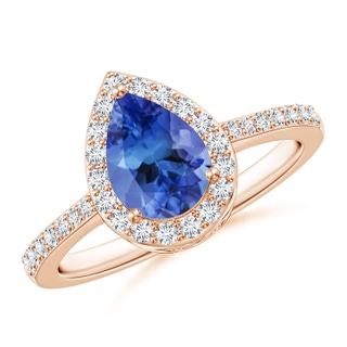8x6mm AA Prong-Set Pear Tanzanite Ring with Diamond Halo in 9K Rose Gold