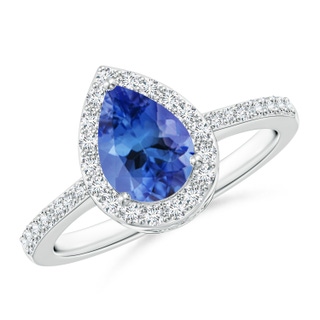 8x6mm AA Pear Tanzanite Ring with Diamond Halo in P950 Platinum