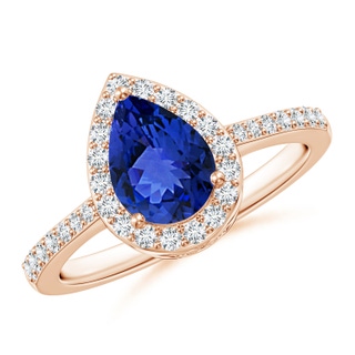 8x6mm AAA Prong-Set Pear Tanzanite Ring with Diamond Halo in 9K Rose Gold