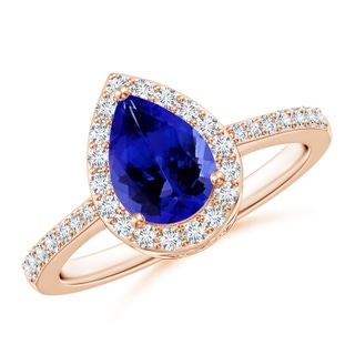 8x6mm AAAA Prong-Set Pear Tanzanite Ring with Diamond Halo in 9K Rose Gold