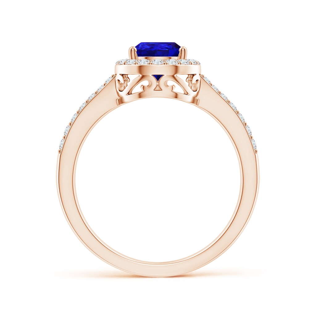 8x6mm AAAA Prong-Set Pear Tanzanite Ring with Diamond Halo in Rose Gold - side 199