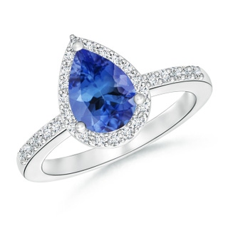 9x6mm AA Pear Tanzanite Ring with Diamond Halo in 10K White Gold