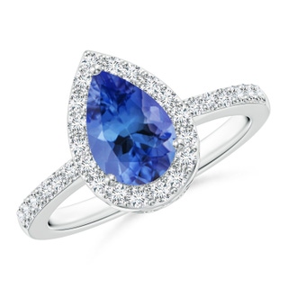 9x6mm AA Pear Tanzanite Ring with Diamond Halo in White Gold