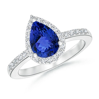 9x6mm AAA Pear Tanzanite Ring with Diamond Halo in 9K White Gold