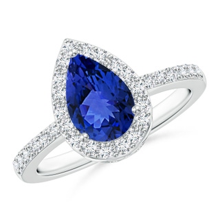 9x6mm AAA Pear Tanzanite Ring with Diamond Halo in White Gold