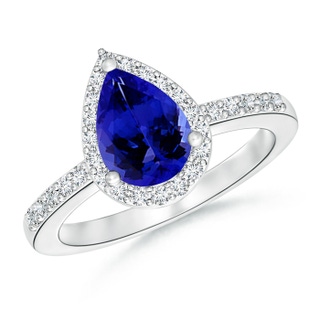 9x6mm AAAA Pear Tanzanite Ring with Diamond Halo in 10K White Gold