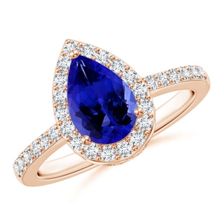 9x6mm AAAA Pear Tanzanite Ring with Diamond Halo in Rose Gold