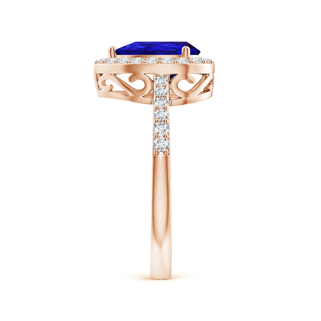 9x6mm AAAA Pear Tanzanite Ring with Diamond Halo in Rose Gold Side-2