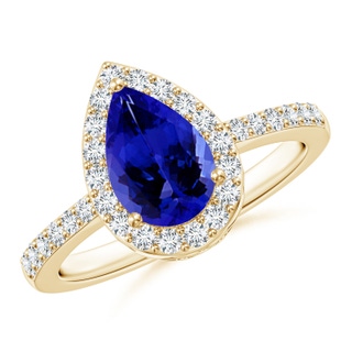 9x6mm AAAA Pear Tanzanite Ring with Diamond Halo in Yellow Gold