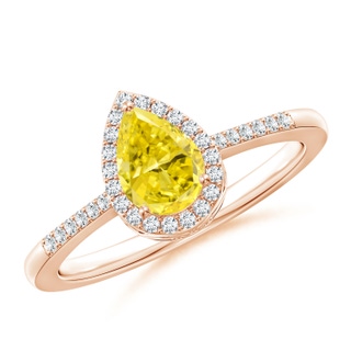 7x5mm AAAA Pear Fancy Intense Yellow Diamond Ring with Halo in 9K Rose Gold