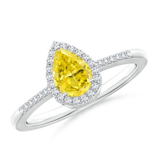 7x5mm AAAA Pear Fancy Intense Yellow Diamond Ring with Halo in S999 Silver