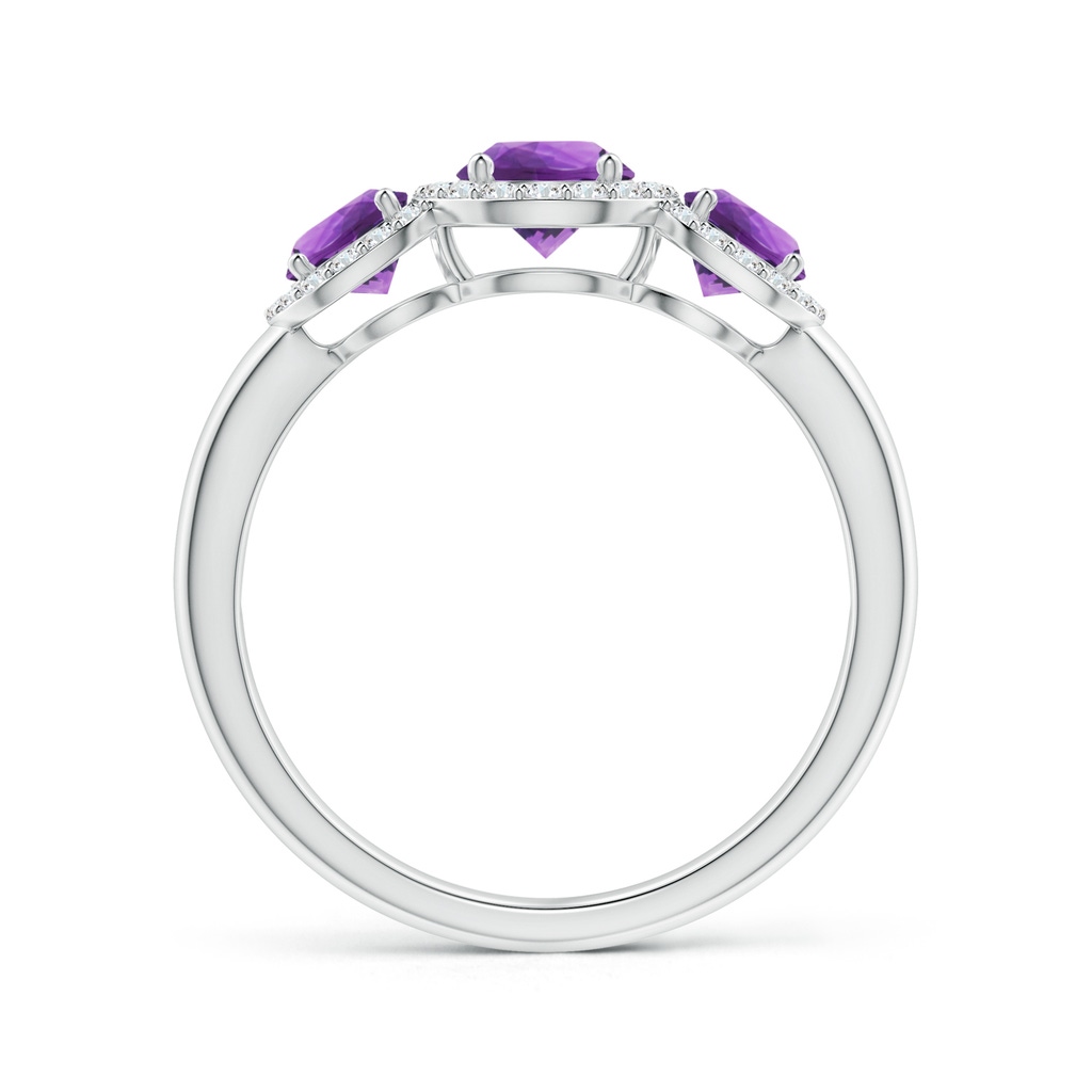 5mm AAA Round Amethyst Three Stone Halo Ring with Diamonds in White Gold Side-1