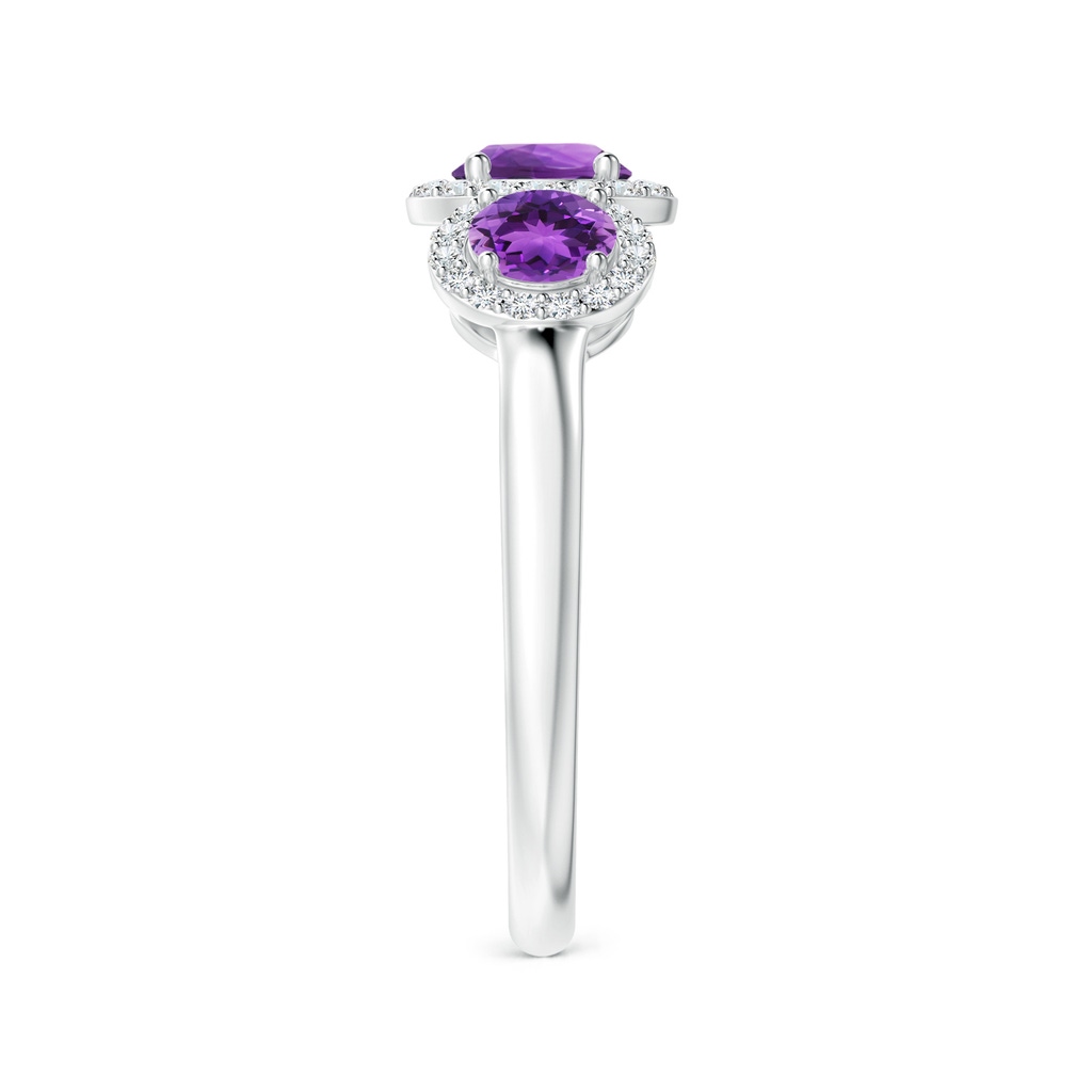 5mm AAA Round Amethyst Three Stone Halo Ring with Diamonds in White Gold Side-2
