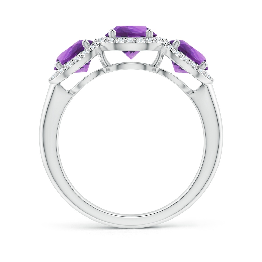 6mm AAA Round Amethyst Three Stone Halo Ring with Diamonds in 10K White Gold Side-1