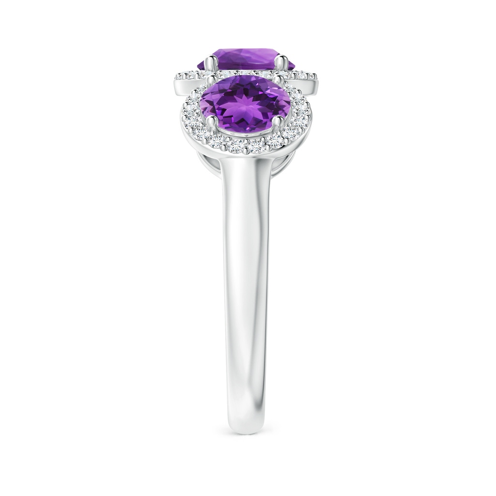 6mm AAA Round Amethyst Three Stone Halo Ring with Diamonds in 10K White Gold Side-2