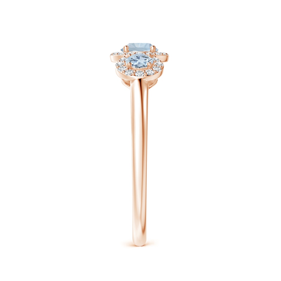 4mm A Round Aquamarine Three Stone Halo Ring with Diamonds in Rose Gold side-2