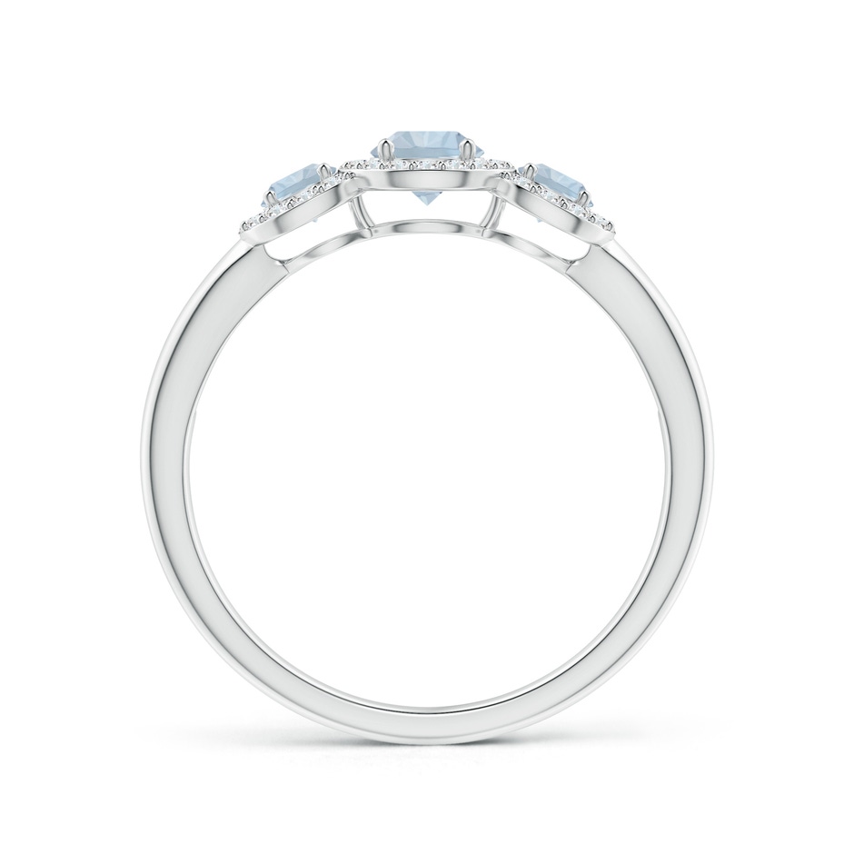 4mm A Round Aquamarine Three Stone Halo Ring with Diamonds in White Gold side-1
