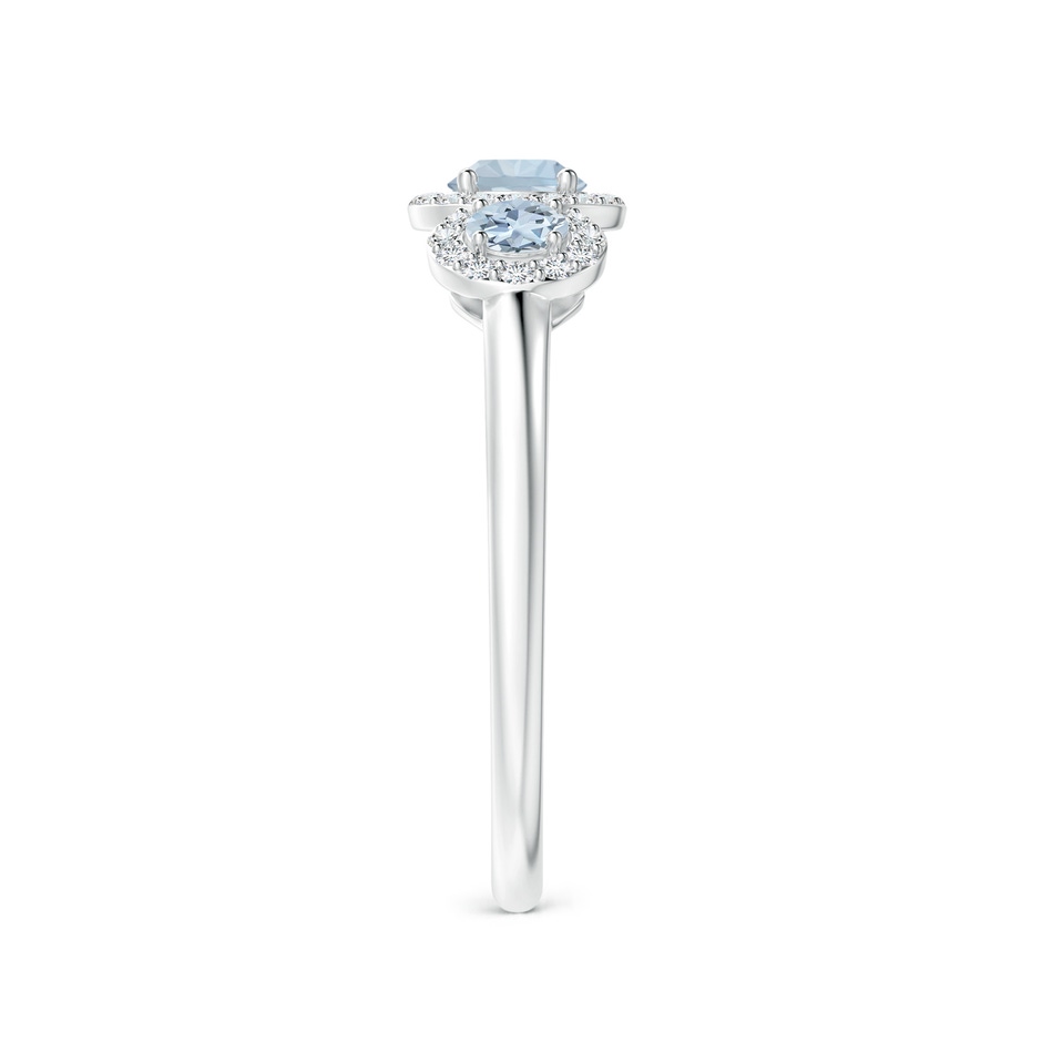 4mm A Round Aquamarine Three Stone Halo Ring with Diamonds in White Gold side-2