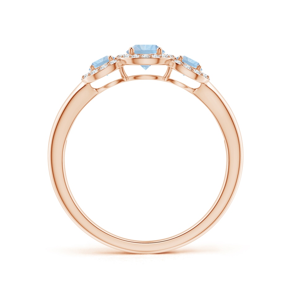 4mm AA Round Aquamarine Three Stone Halo Ring with Diamonds in Rose Gold side-1