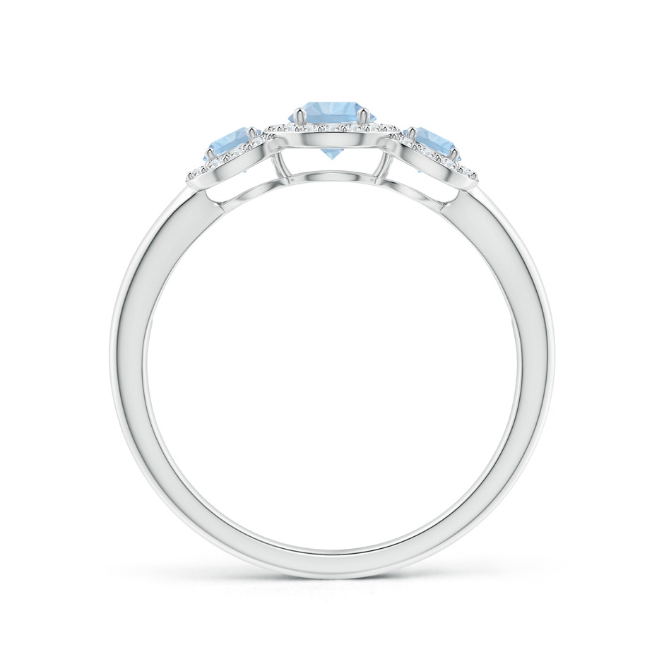 4mm AA Round Aquamarine Three Stone Halo Ring with Diamonds in White Gold side-1