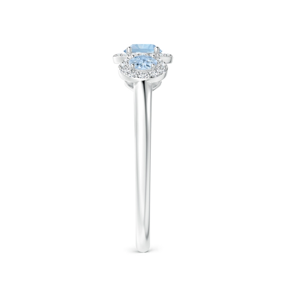 4mm AA Round Aquamarine Three Stone Halo Ring with Diamonds in White Gold side-2