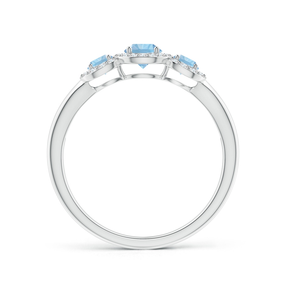 4mm AAA Round Aquamarine Three Stone Halo Ring with Diamonds in 9K White Gold side-1
