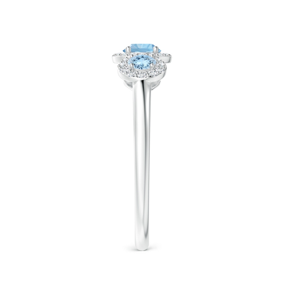 4mm AAA Round Aquamarine Three Stone Halo Ring with Diamonds in 9K White Gold side-2