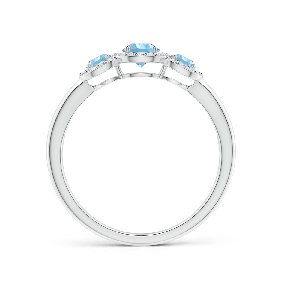 4mm AAAA Round Aquamarine Three Stone Halo Ring with Diamonds in 9K White Gold side-1