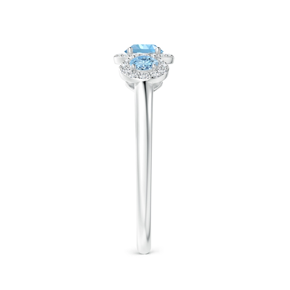 4mm AAAA Round Aquamarine Three Stone Halo Ring with Diamonds in 9K White Gold side-2