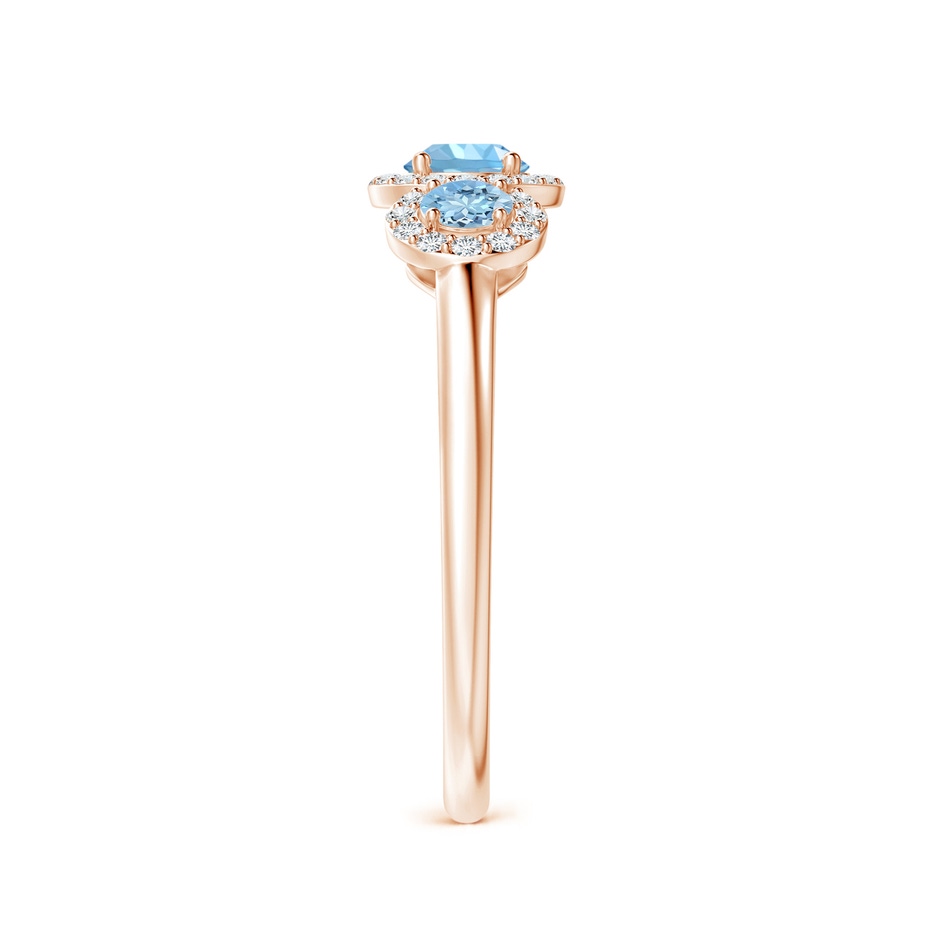 4mm AAAA Round Aquamarine Three Stone Halo Ring with Diamonds in Rose Gold side-2