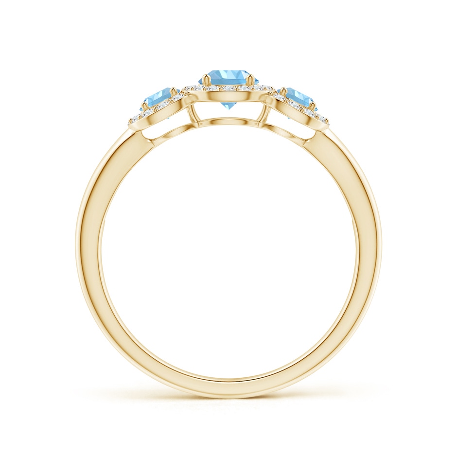 4mm AAAA Round Aquamarine Three Stone Halo Ring with Diamonds in Yellow Gold side-1